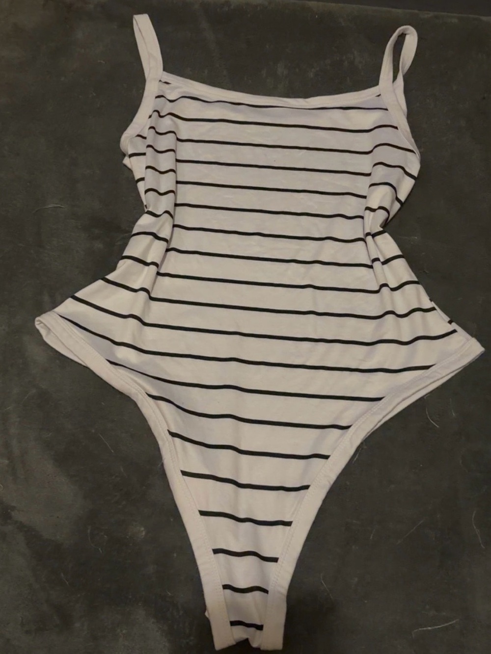 Striped White and Black One-Piece women’s bodysuit